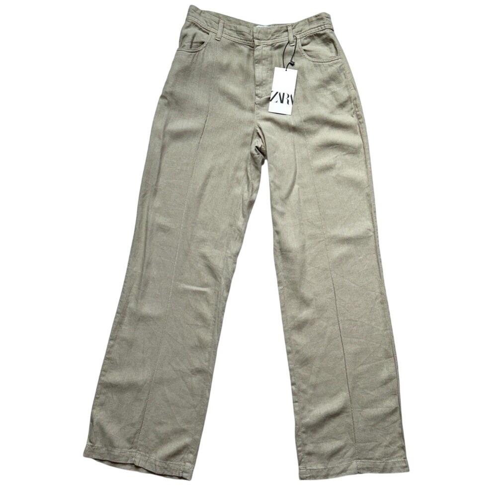 Zara Woman's Linen Blend Wide‎ Straight Tailored Leg Pants NWT